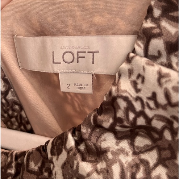 ANN TAYLOR LOFT Tan/Off White Front Ruffle Sleeveless Midi Dress - Picture 5 of 6